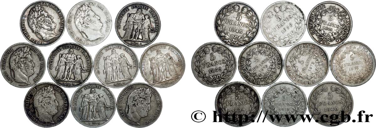 Lot de dix écus de 5 francs n.d.  F.-/ VF 
