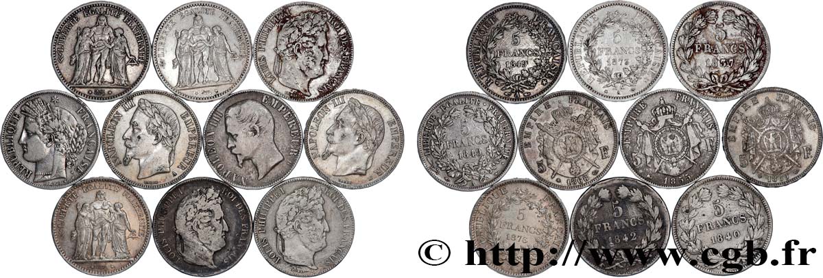 Lot de dix écus de 5 francs n.d.  F.-/ S 