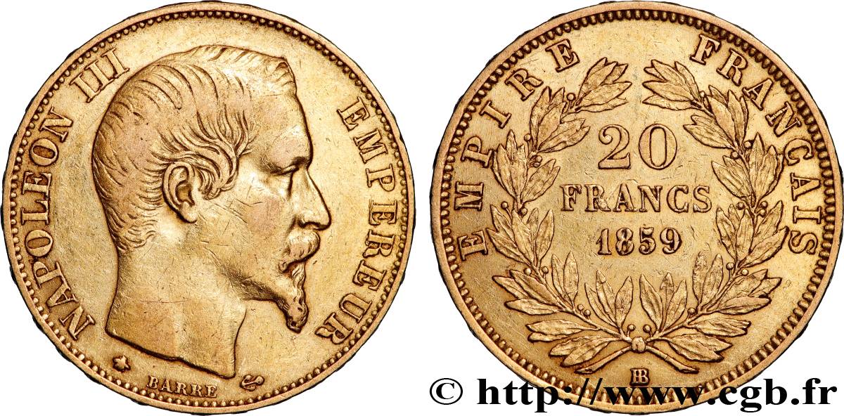 20 francs or Napoléon III, tête nue 1859 Strasbourg F.531/16 BB 