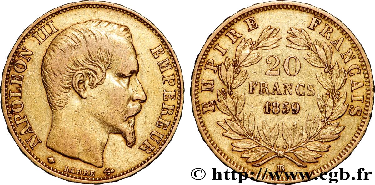 20 francs or Napoléon III, tête nue 1859 Strasbourg F.531/16 TTB 