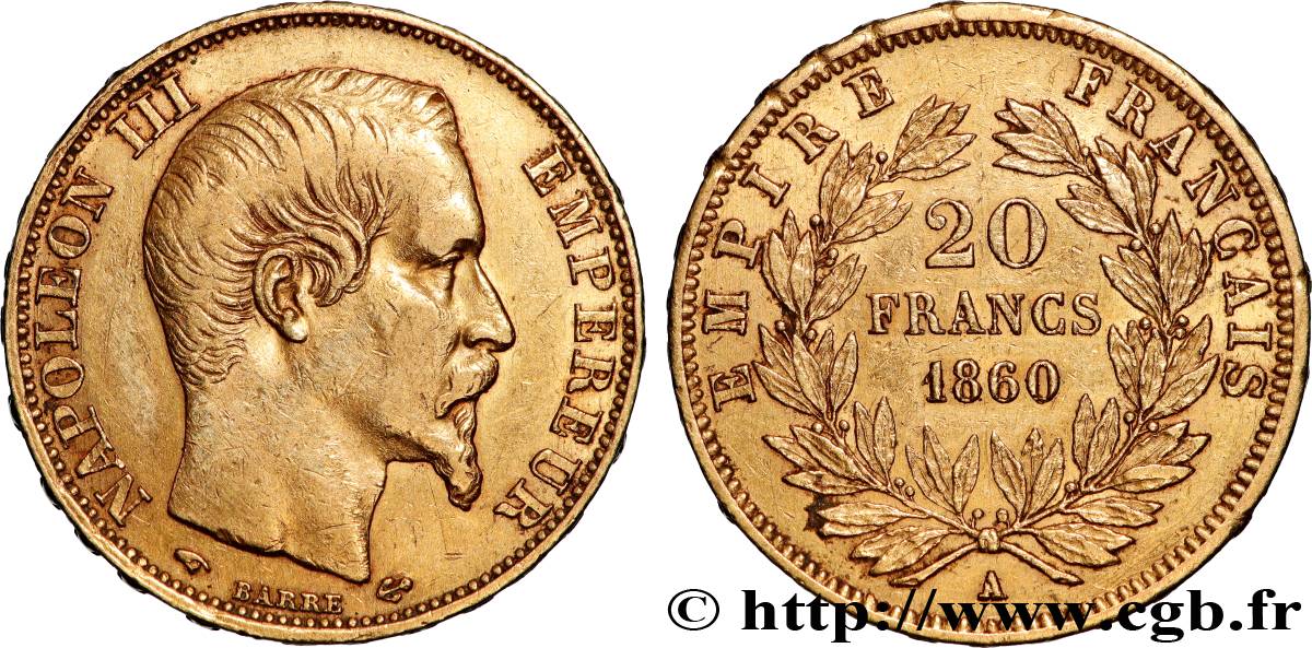 20 francs or Napoléon III, tête nue 1860 Paris F.531/18 TTB 