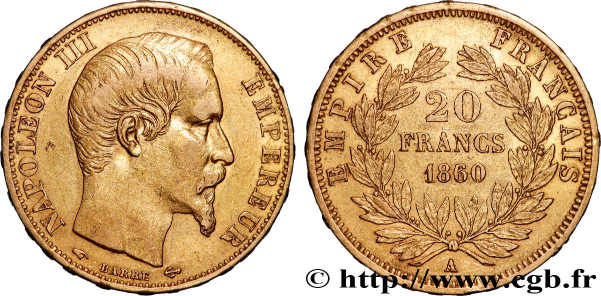 20 francs or Napoléon III, tête nue 1860 Paris F.531/17 TTB 