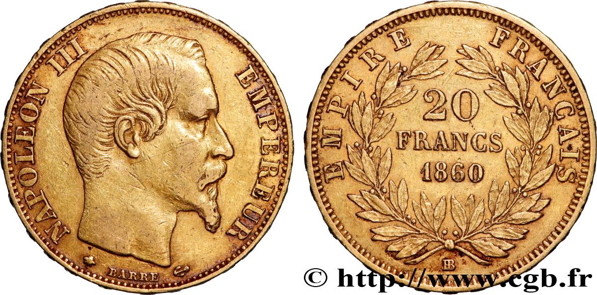 20 francs or Napoléon III, tête nue 1860 Strasbourg F.531/20 MBC 