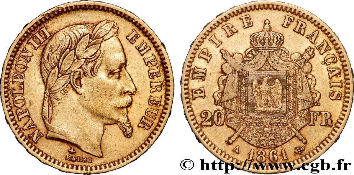 20 francs or Napoléon III, tête laurée 1861 Paris F.532/1 TTB 