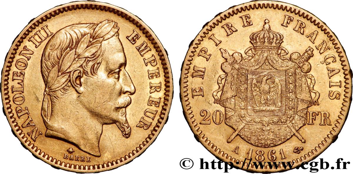 20 francs or Napoléon III, tête laurée 1861 Paris F.532/1 TTB 