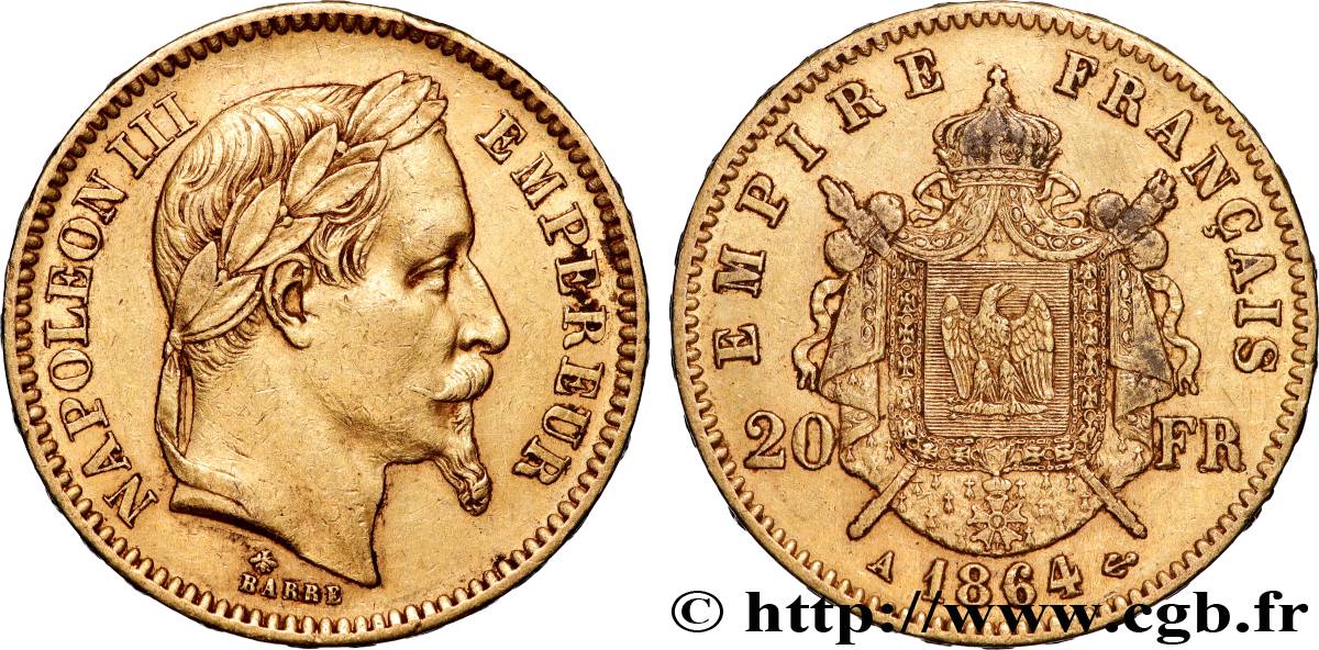 20 francs or Napoléon III, tête laurée 1864 Paris F.532/8 q.SPL 
