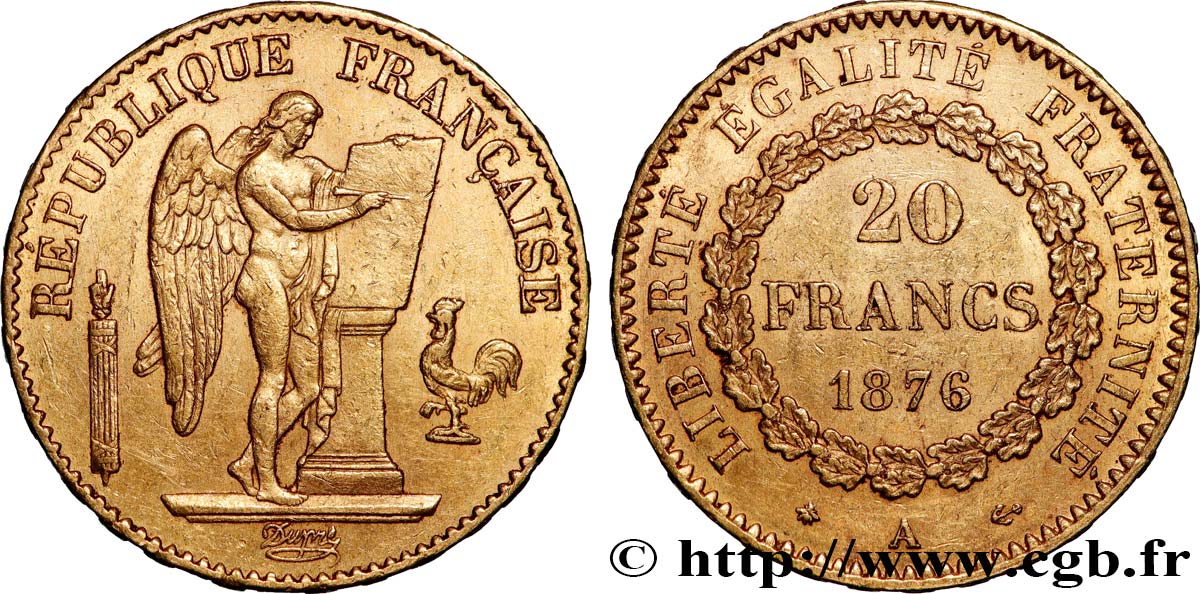 20 francs génie, Troisième république 1876 Paris F.533/4 TTB+ 
