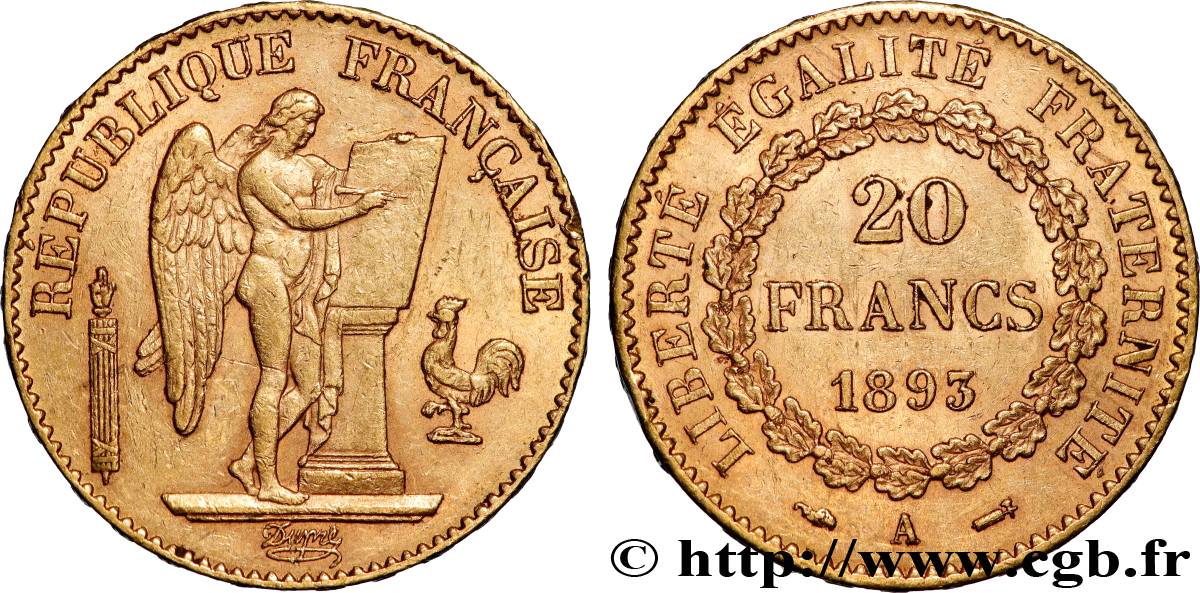 20 francs or Génie, Troisième République 1893 Paris F.533/17 TTB+ 