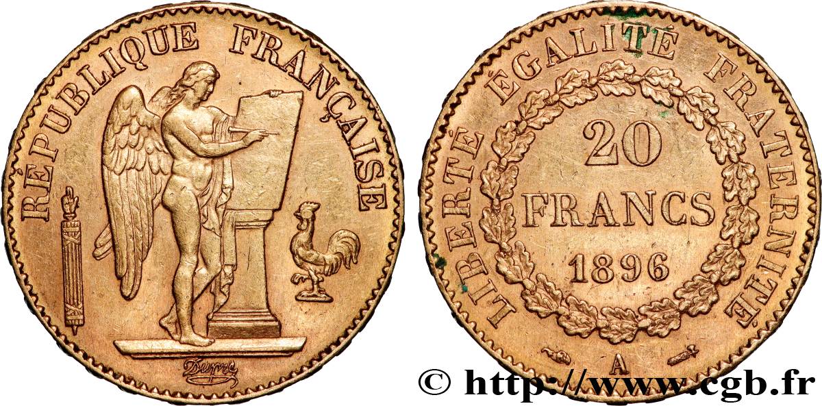 20 francs or Génie, Troisième République 1896 Paris F.533/20 AU 