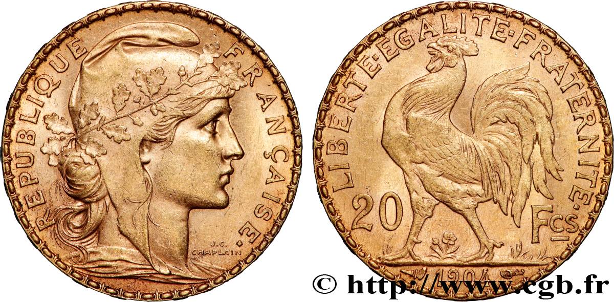20 francs or Coq, Dieu protège la France 1904 Paris F.534/9 SUP 