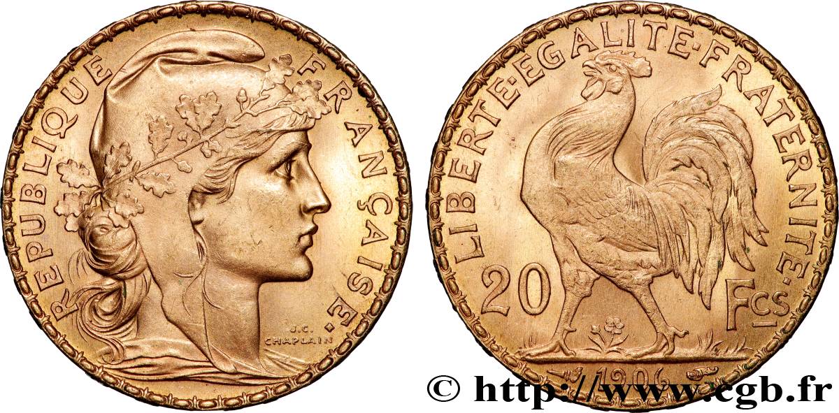 20 francs or Coq, Dieu protège la France 1906 Paris F.534/11 SPL 