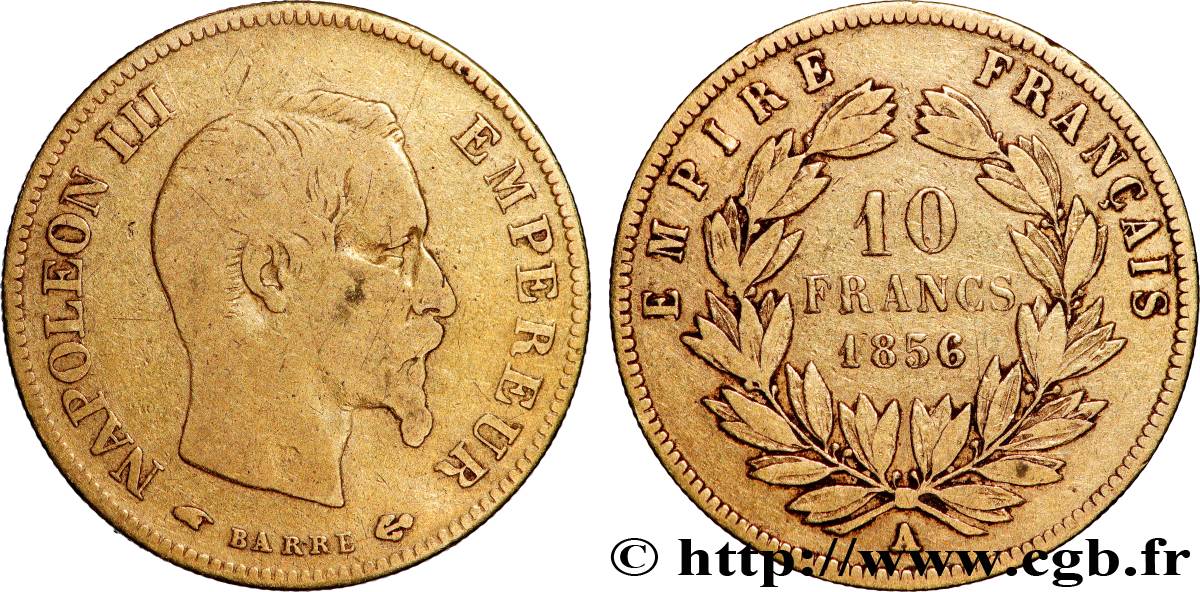 10 francs or Napoléon III, tête nue 1856 Paris F.506/3 BC 