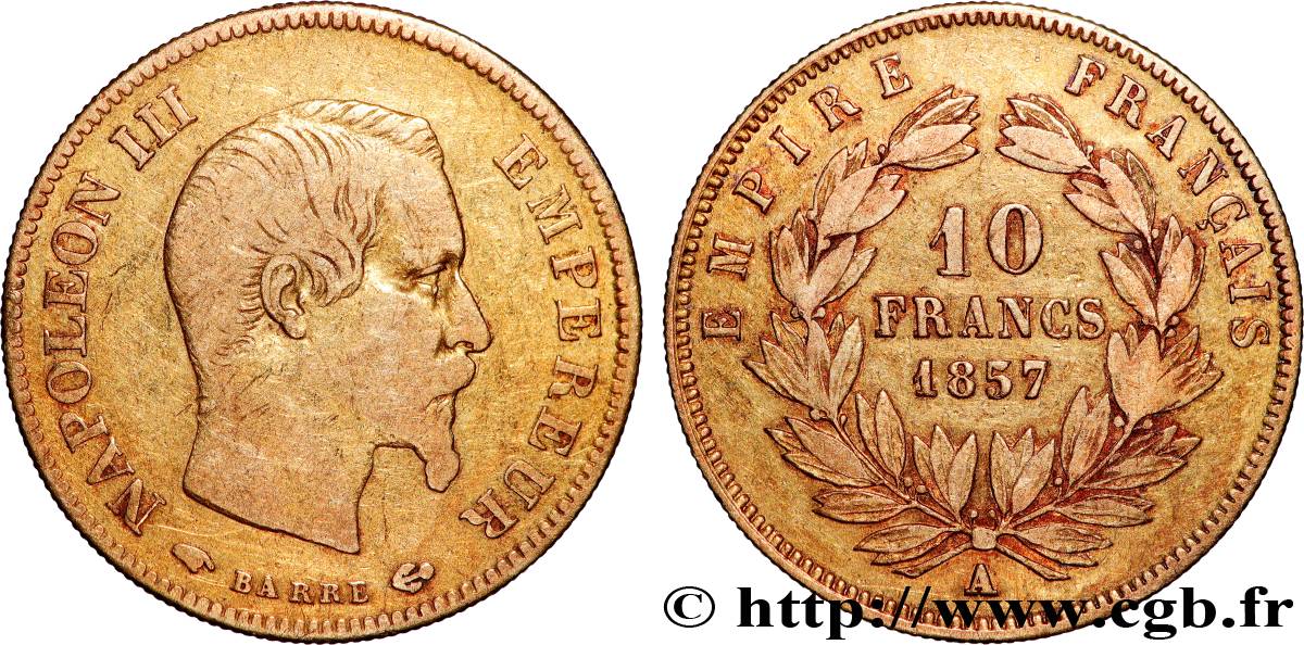 10 francs or Napoléon III, tête nue 1857 Paris F.506/4 MB 