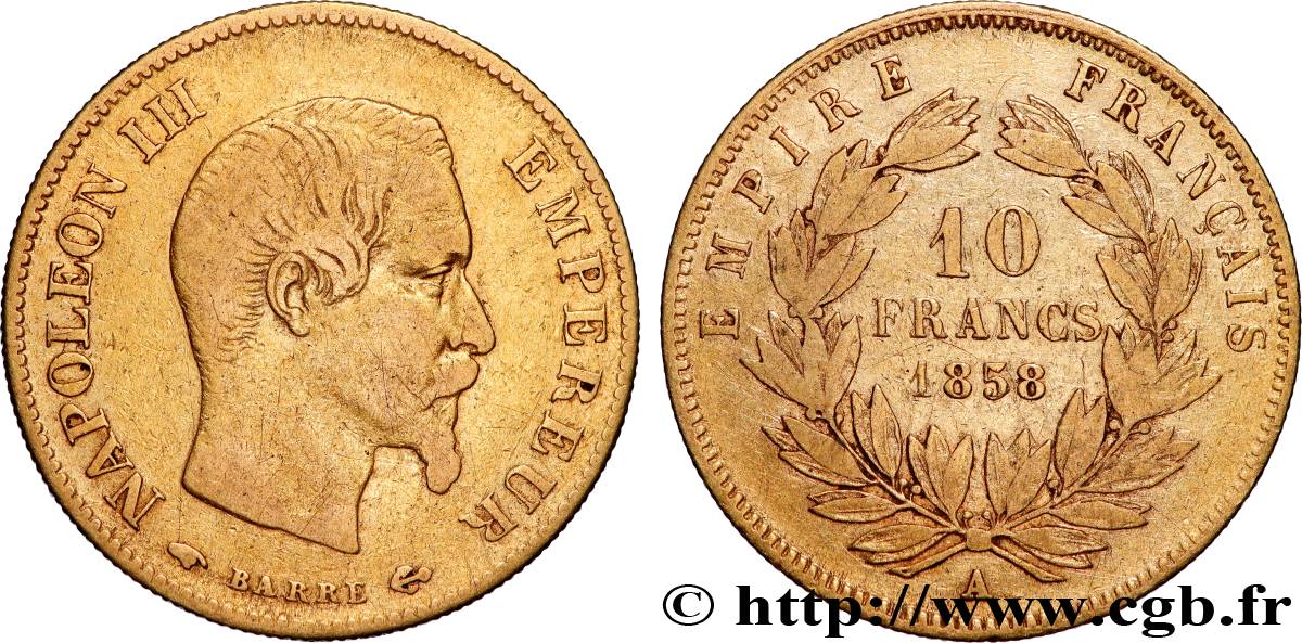 10 francs or Napoléon III, tête nue, grand module 1858 Paris F.506/5 TB 