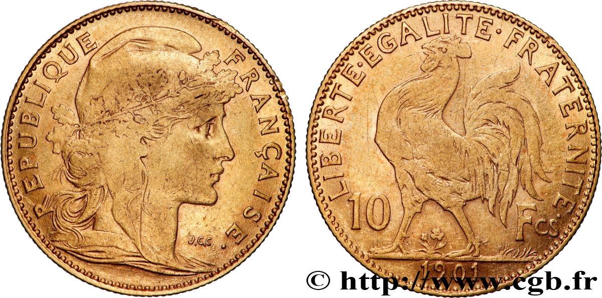 10 francs or Coq 1901 Paris F.509/5 XF 