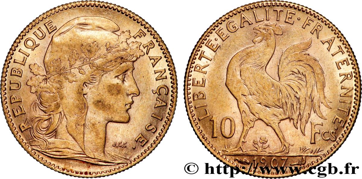 10 francs or Coq 1907 Paris F.509/8 TTB+ 