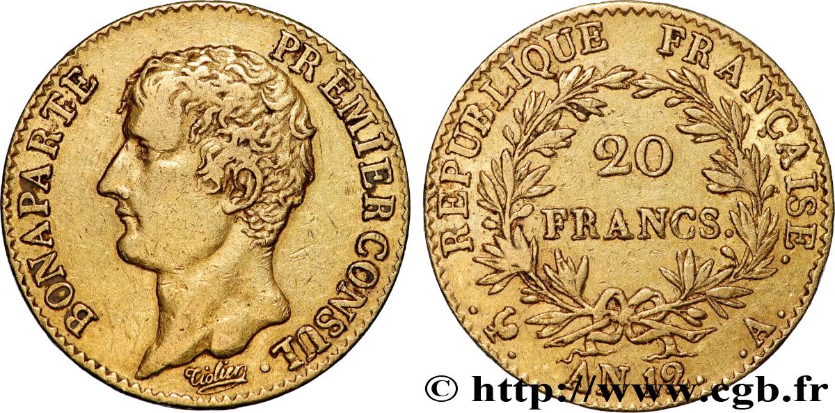 20 francs or Bonaparte Premier Consul 1804 Paris F.510/2 MBC 