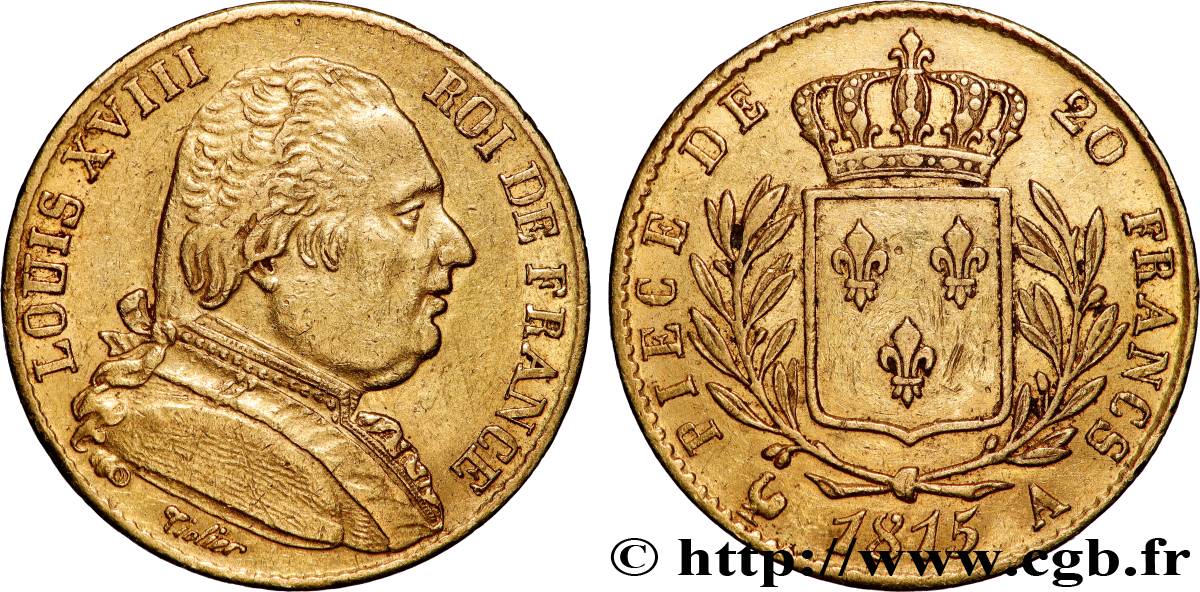 20 francs or Louis XVIII, buste habillé 1815 Paris F.517/10 TTB 