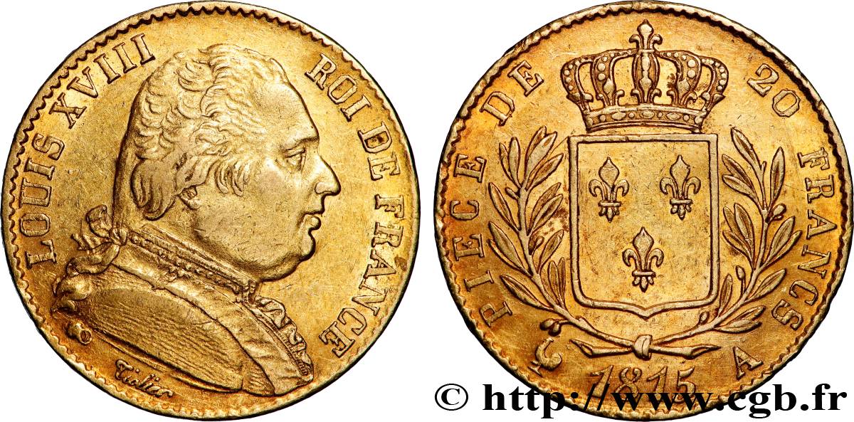 20 francs or Louis XVIII, buste habillé 1815 Paris F.517/10 XF 