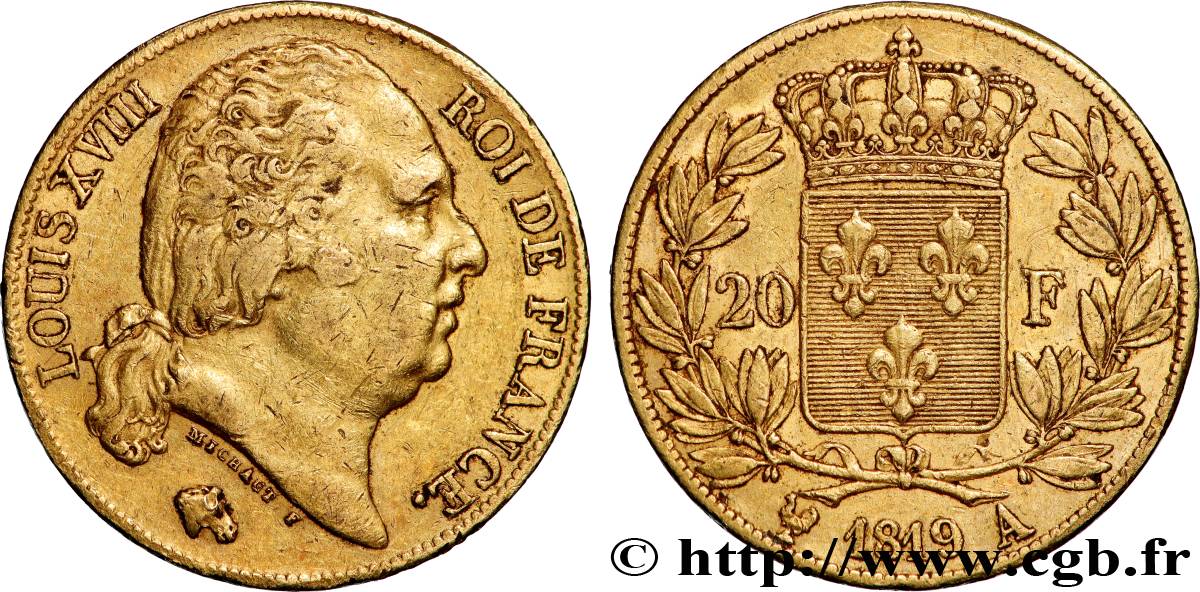 20 francs or Louis XVIII, tête nue 1819 Paris F.519/15 TTB 