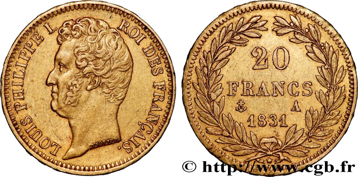 20 francs or Louis-Philippe, Tiolier, tranche inscrite en relief 1831 Paris F.525/2 TTB50 