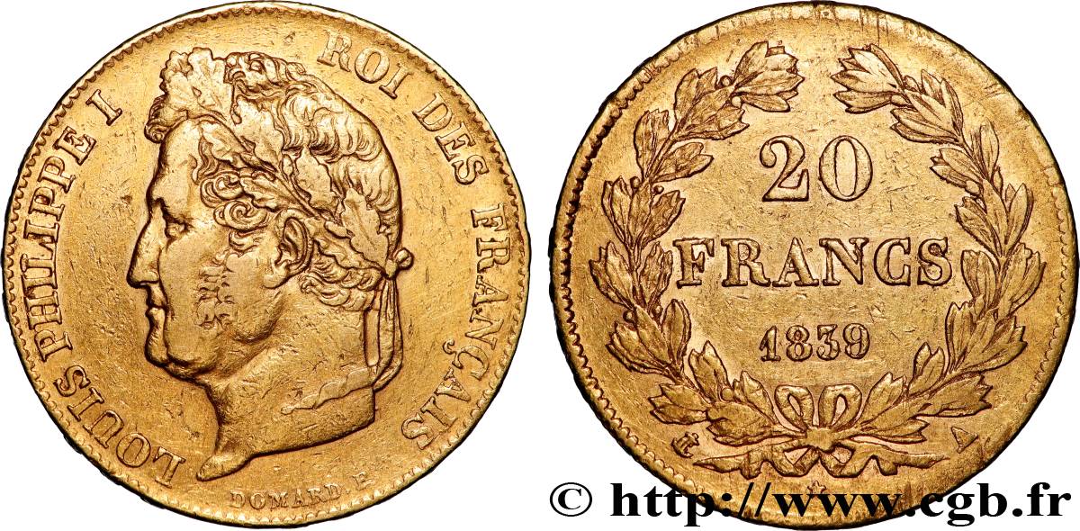 20 francs or Louis-Philippe, Domard 1839 Paris F.527/20 TTB 