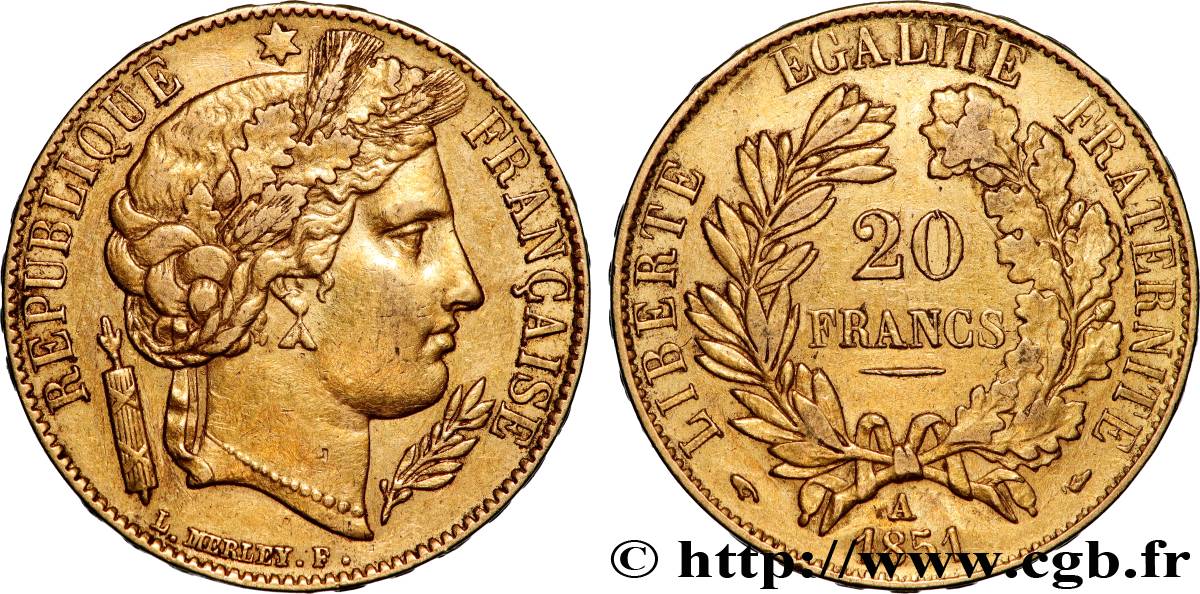 20 francs or Cérès 1851 Paris F.529/4 TTB 