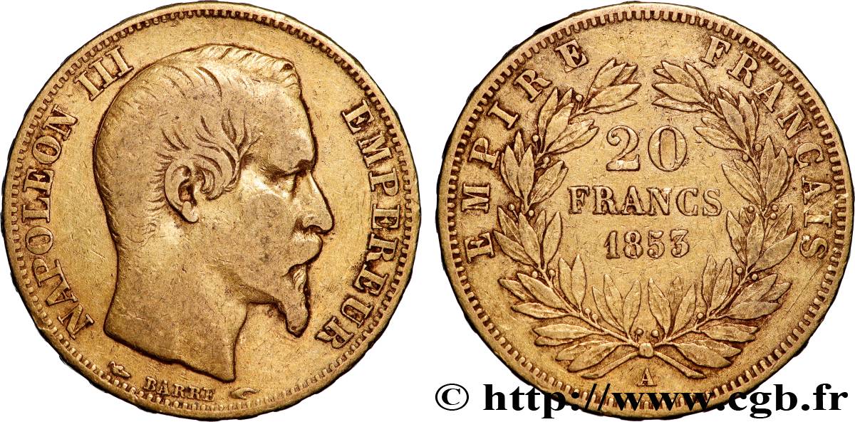 20 francs or Napoléon III, tête nue 1853 Paris F.531/1 TB 