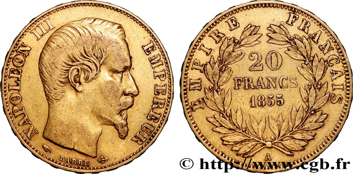20 francs or Napoléon III, tête nue 1855 Paris F.531/4 BB 