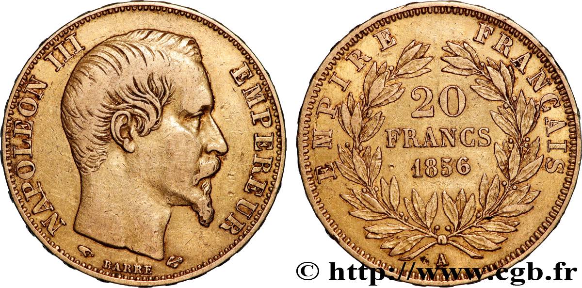 20 francs or Napoléon III, tête nue 1856 Paris F.531/9 TTB 