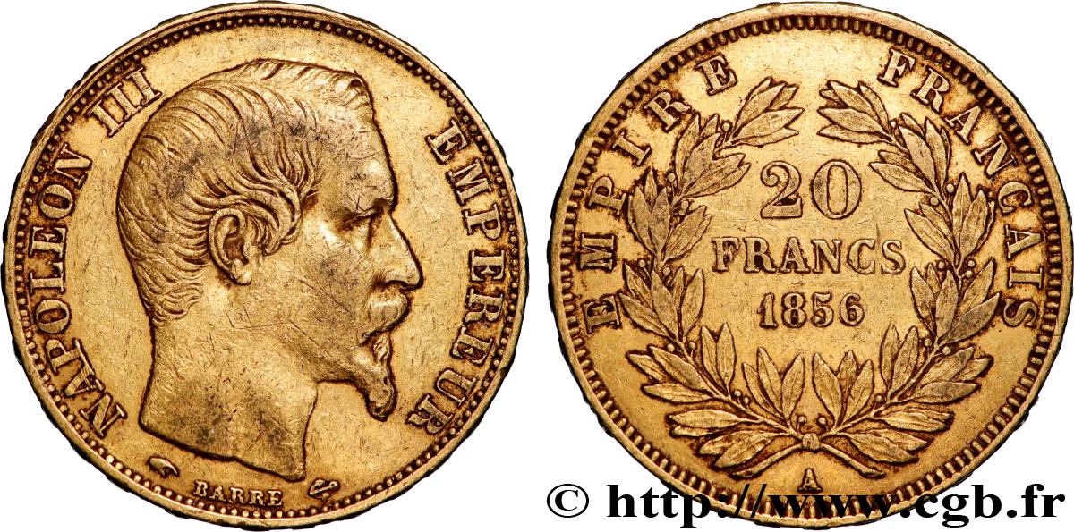 20 francs or Napoléon III, tête nue 1856 Paris F.531/9 XF 