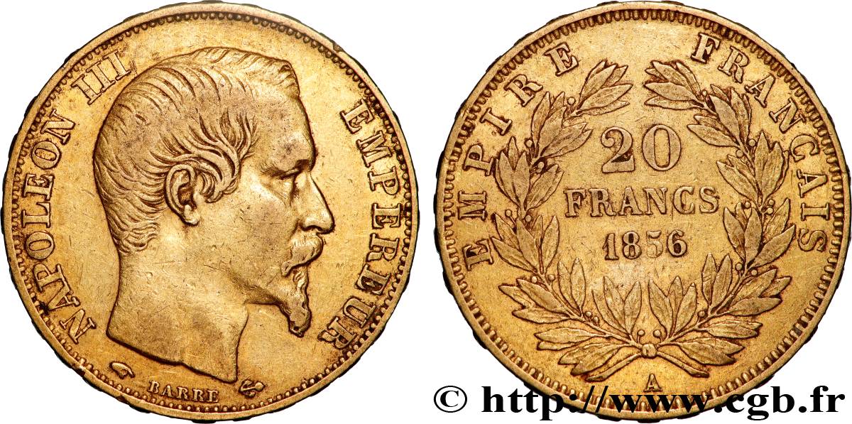 20 francs or Napoléon III, tête nue 1856 Paris F.531/9 TTB 