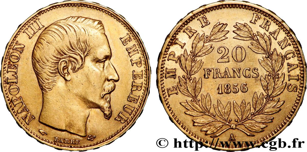 20 francs or Napoléon III, tête nue 1856 Paris F.531/9 AU 