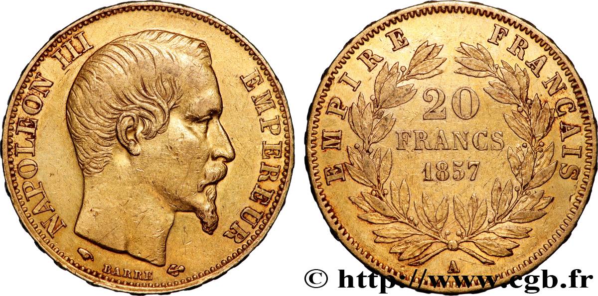 20 francs or Napoléon III, tête nue 1857 Paris F.531/12 fVZ 