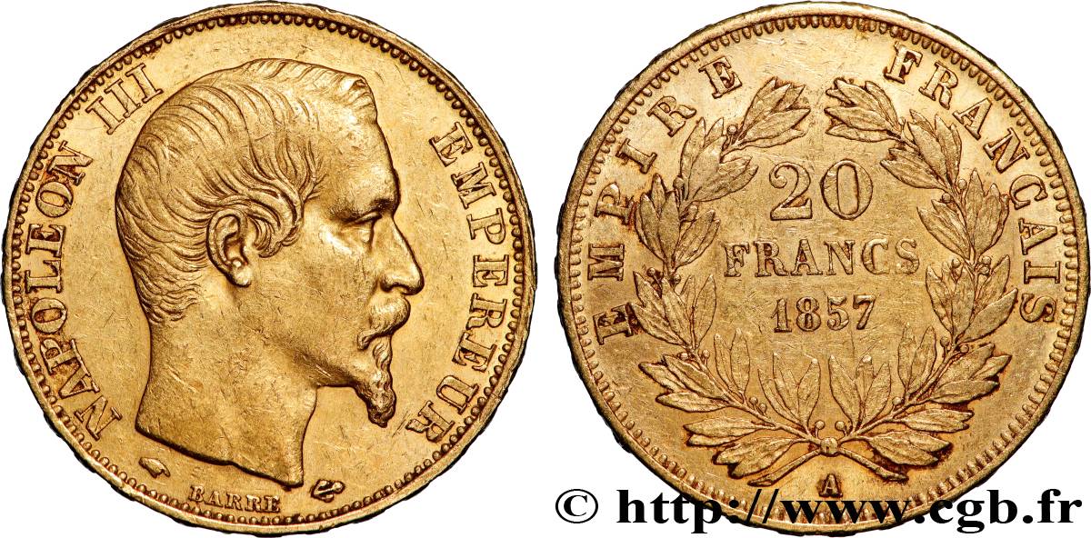 20 francs or Napoléon III, tête nue 1857 Paris F.531/12 AU 