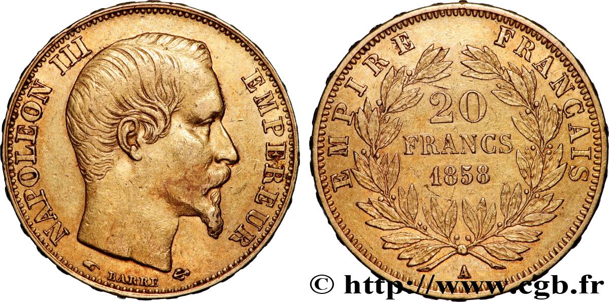 20 francs or Napoléon III, tête nue 1858 Paris F.531/13 TTB 