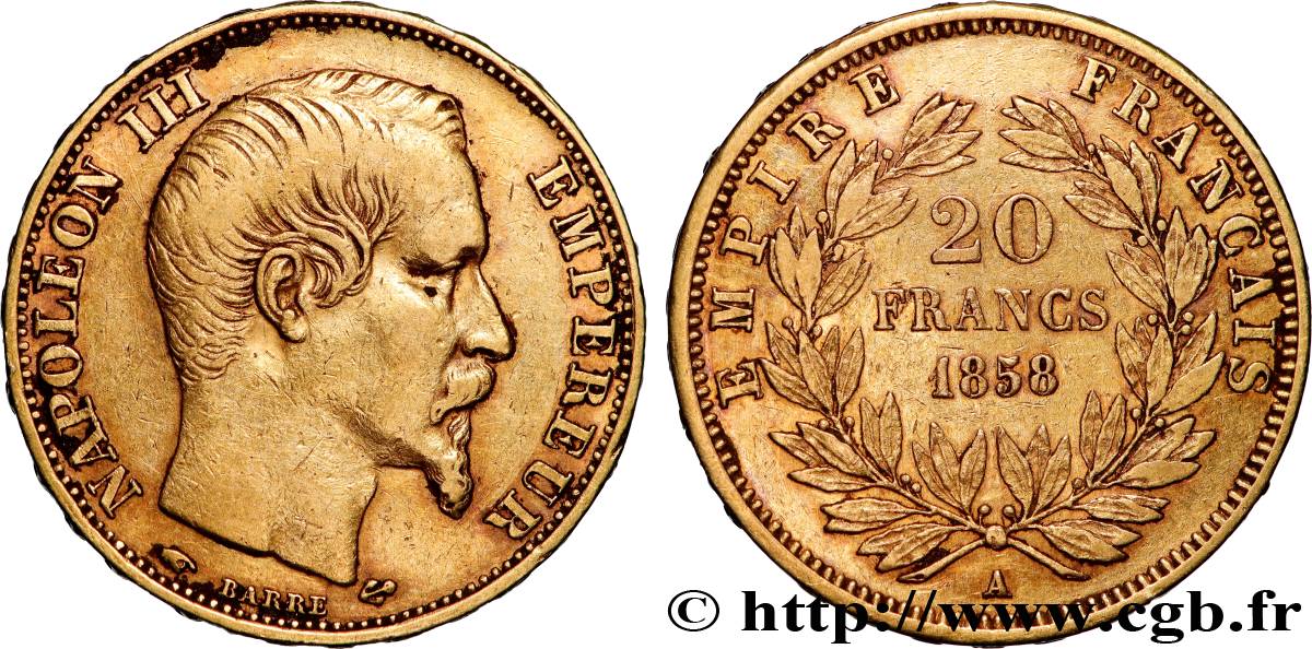 20 francs or Napoléon III, tête nue 1858 Paris F.531/13 MBC 