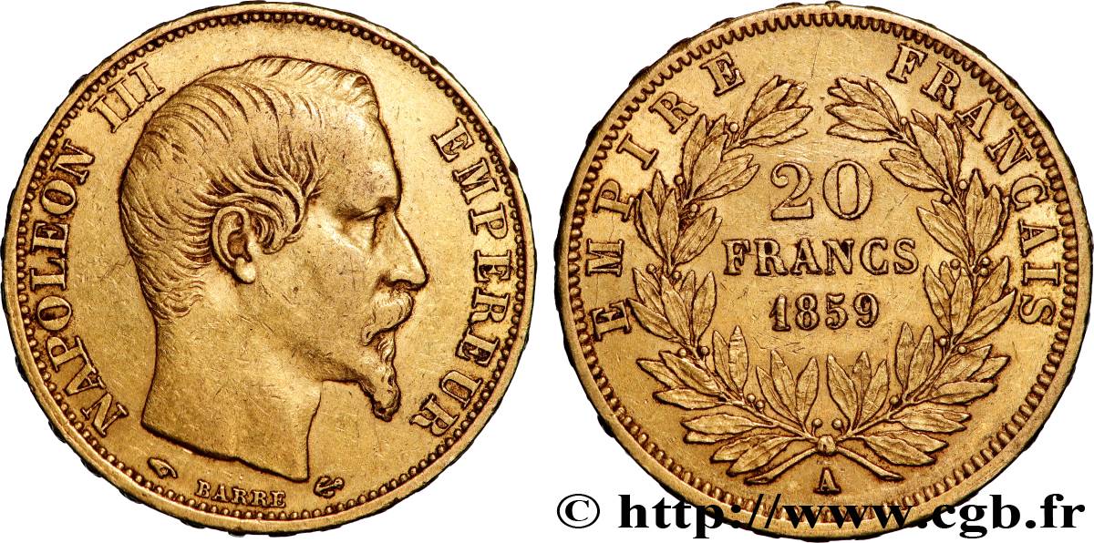 20 francs or Napoléon III, tête nue 1859 Paris F.531/15 XF 