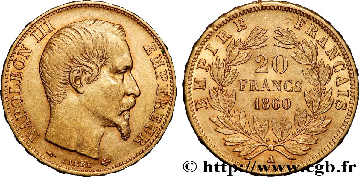 20 francs or Napoléon III, tête nue 1860 Paris F.531/18 AU 