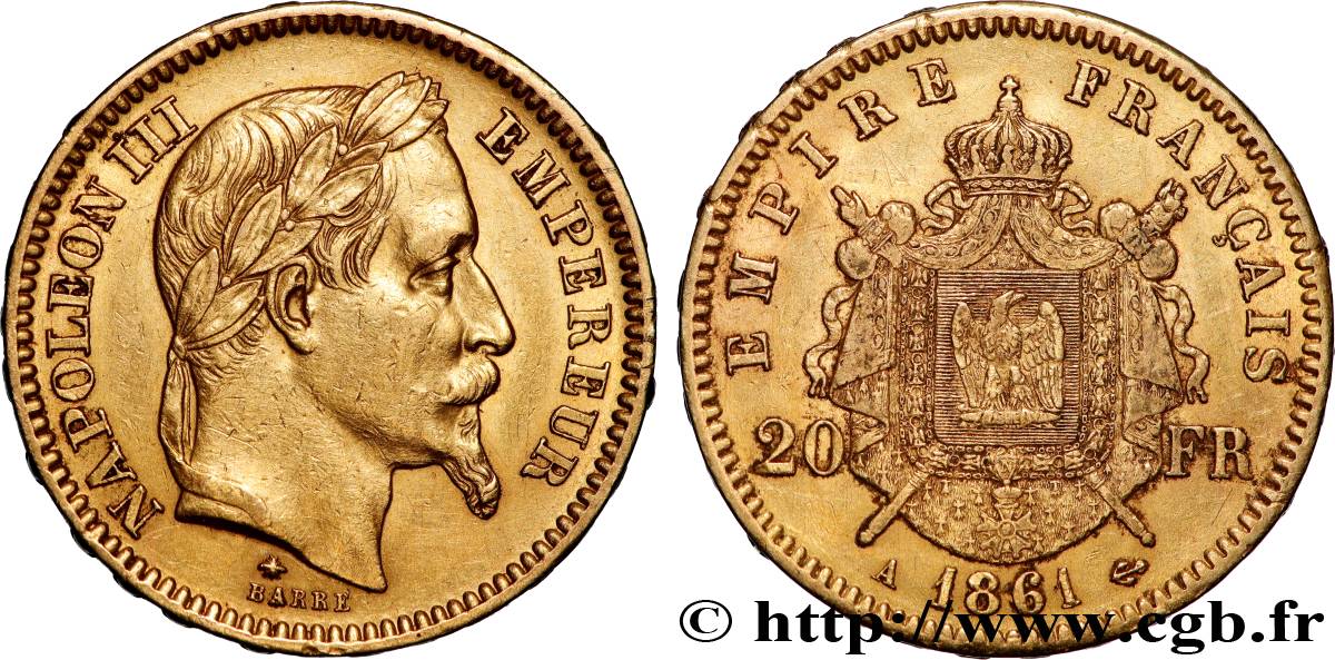 20 francs or Napoléon III, tête laurée 1861 Paris F.532/1 TTB 