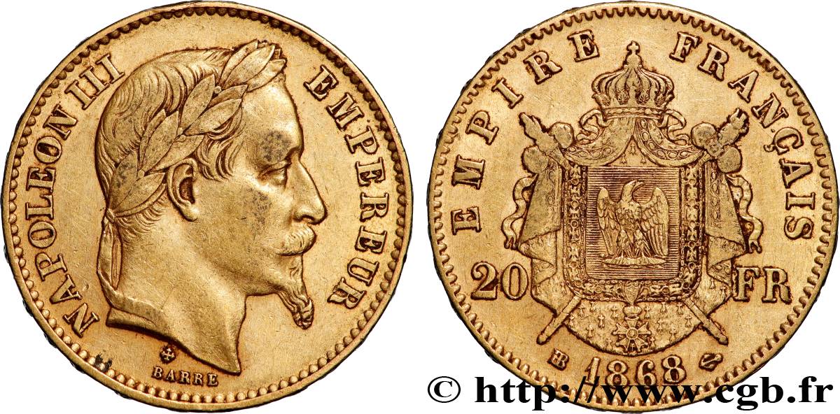 20 francs or Napoléon III, tête laurée 1868 Strasbourg F.532/19 TTB 