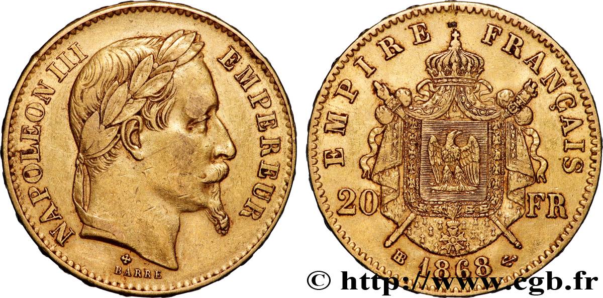 20 francs or Napoléon III, tête laurée 1868 Strasbourg F.532/19 SS 
