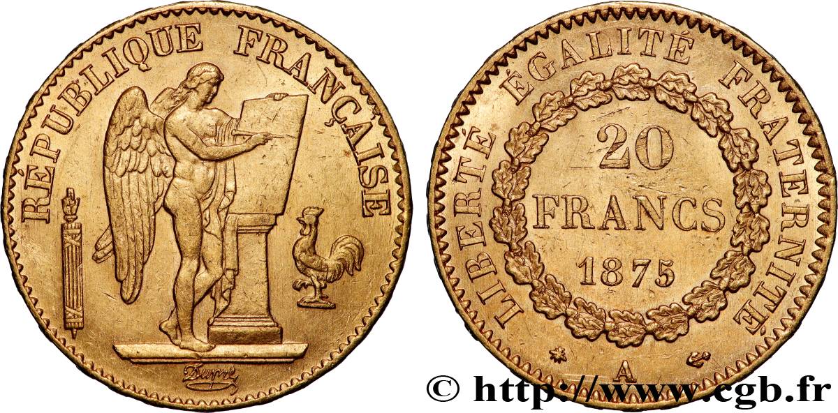 20 francs or Génie, Troisième République 1875 Paris F.533/3 q.SPL 