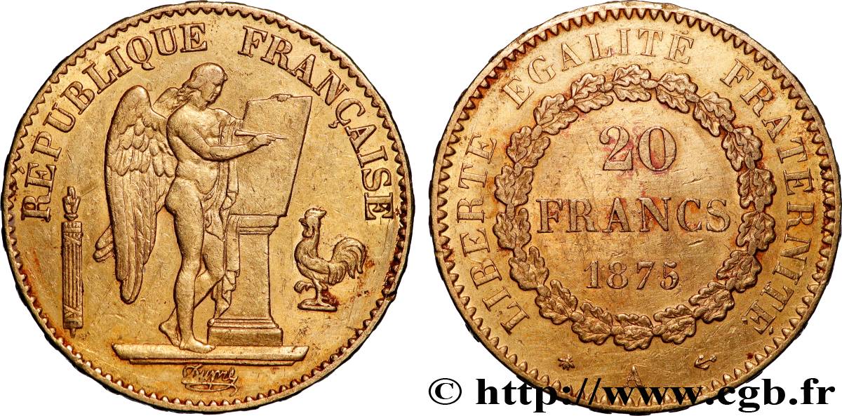 20 francs or Génie, Troisième République 1875 Paris F.533/3 XF 