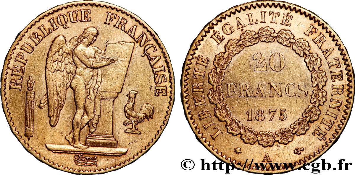 20 francs or Génie, Troisième République 1875 Paris F.533/3 q.SPL 