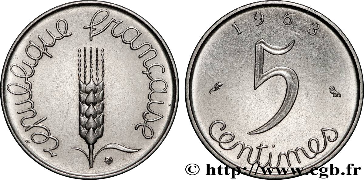 5 centimes Épi 1963  F.124/5 SUP 