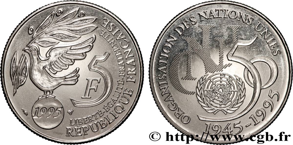 5 francs Cinquantenaire de l’ONU 1995 Pessac F.345/1 SPL 