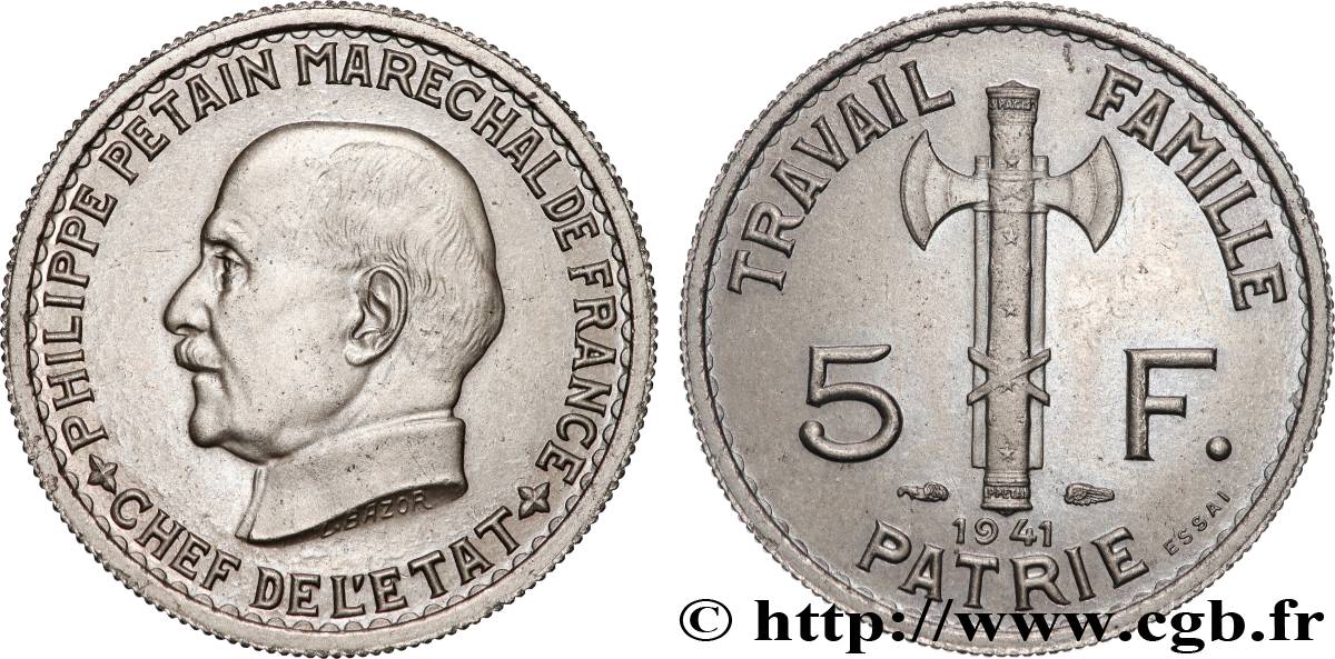 Essai de 5 francs Pétain 1941 Paris F.338/1 SPL63 