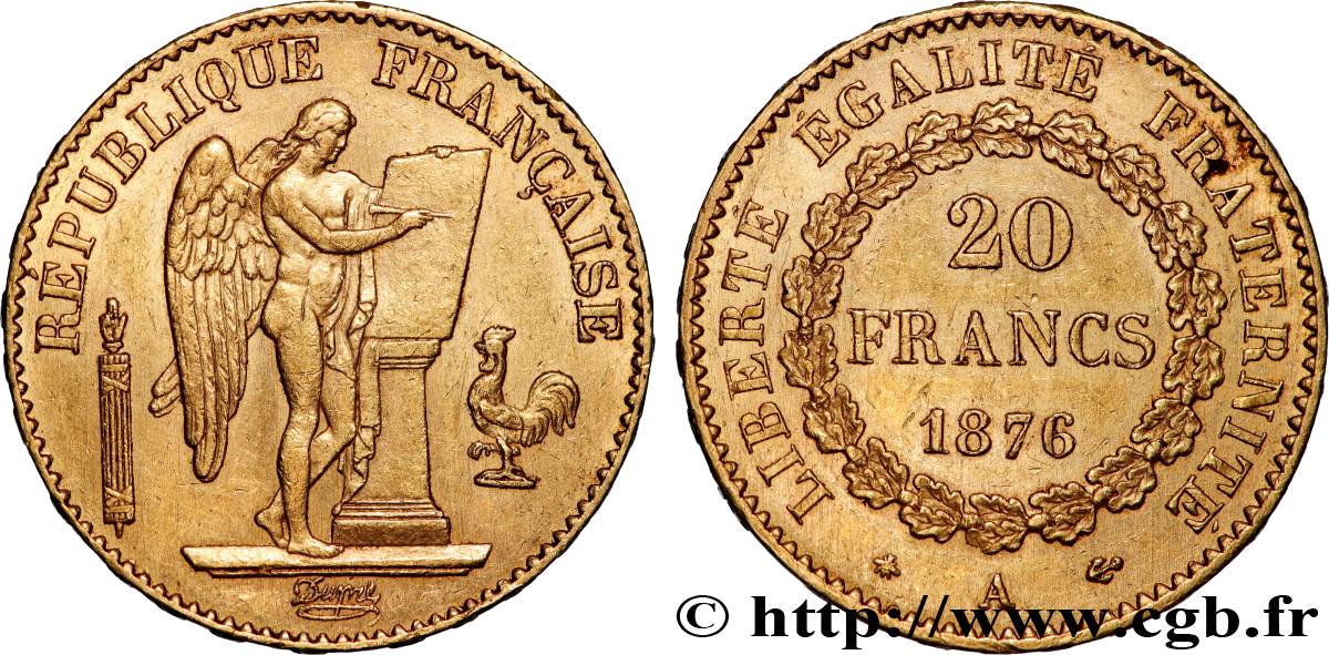 20 francs génie, Troisième république 1876 Paris F.533/4 SUP58 