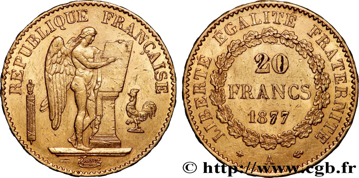 20 francs or Génie, Troisième République 1877 Paris F.533/5 SS 